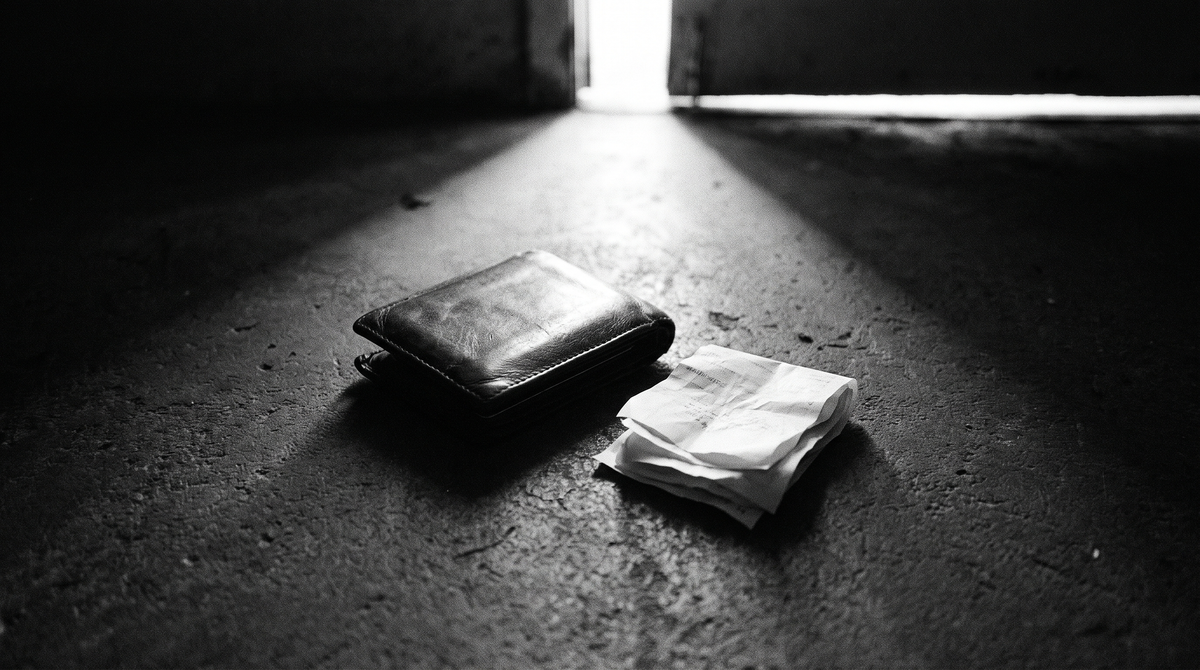 Stack of gym membership receipts on dark concrete, editorial photograph